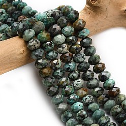 Африканский Бирюза(яшма) Бусы натуральная африканская бирюза (яшма), граненые, рондель, 8x5.5 мм, отверстие : 1.2 мм, около 69 шт / нитка, 15.16'' (38.5 см)