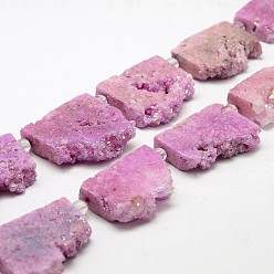 Arco Iris Chapado Filamentos de perlas de cristal natural druzy galvanizado, cuentas de losa plana, pepitas, teñido, arco iris chapado, 35~37x23~42x8~9 mm, agujero: 2~2.5 mm, sobre 5 unidades / cadena, 8.07 pulgada ~ 8.26 pulgada (20.5~21 cm)