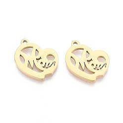 Настоящее золото 18K Ионное покрытие (ip) 304 подвески из нержавеющей стали, сердце со словом мама, день матери, реальный 18 k позолоченный, 18x17x1.5 мм, отверстие : 1.6 мм