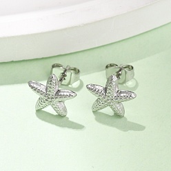 Stainless Steel Color 304 Stainless Steel Stud Earrings, Starfish, Stainless Steel Color, 10x10.5mm