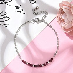 Гранат Браслеты из натуральных гранатовых бусин, 304 цепи из нержавеющей стали сингапур для женщин, 7 дюйм (17.8 см) в длину + 50 удлинитель мм