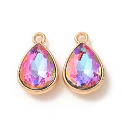 Violet Electroplate Glass Pendants, Teardrop Charms, with Alloy, Golden, Faceted, Violet, 19.5x12.5x5.5mm, Hole: 1.8mm