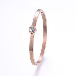 Розовое Золото 304 браслеты из нержавеющей стали, со стразами, сердце, розовое золото , 2-1/4 дюйм (5.6 см) x 1-7/8 дюйм (4.7 см), 4~7.5 мм