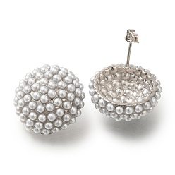 Платина Полка покрытие полукруглые латунные серьги-гвоздики, с пластмассовой жемчужиной abs, долговечный, без свинца и без кадмия, платина, 21 мм