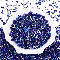 Средно-синий Гальванизируйте стеклянных шариков семени, для изготовления ювелирных изделий, разнообразные, светло-синий, 1.2~15x1.5~4.5 мм, отверстие : 0.8~1.8 мм, Около 8000 шт / фунт