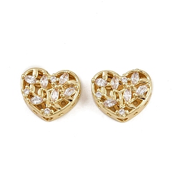 Прозрачный Многожильные звенья из латуни с паве из кубического циркония, долговечный, сердце, золотые, прозрачные, 10x12x6 мм, отверстие : 2 мм
