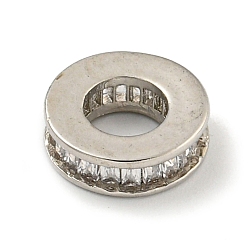 Платина Реечное покрытие латунь микро паве прозрачный кубический цирконий европейские бусины, бусины с большим отверстием, долговечный, без свинца и без кадмия, плоско-круглые, платина, 9x2.8 мм, отверстие : 4.8 мм