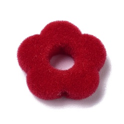 Red Flocky Resin Beads, Flower, Red, 14x15x4mm, Hole: 1.4mm