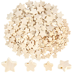 Mixed Color 180Pcs 3 Styles Wood Beads, Star, Mixed Color, 11~20x12~20x5~6mm, Hole: 2~2.5mm, 60pcs/style