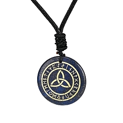 Ляпис-Лазурь Ожерелья с подвесками из натурального лазурита трикетра/тройственный узел, Ожерелье-амулет с руническими словами Одина, скандинавского викинга и веревки, 12.99 дюйм (33 см)