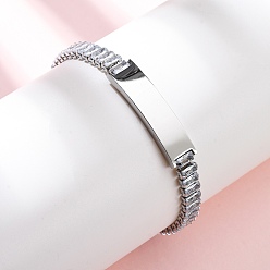 Прозрачный 304 браслеты-цепочки из нержавеющей стали и стекла, идентификационные браслеты для женщин, прямоугольные, цвет нержавеющей стали, прозрачные, 7-1/8 дюйм (18 см)