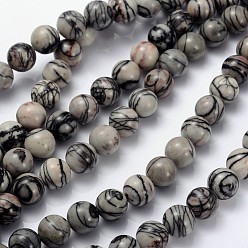 Камень Сетки 16 дюймовые нити драгоценных камней, круглые, черный шелковый камень / чистый камень, бусины : 10 мм диаметром, отверстия: 1 мм. около 40 шт / нитка