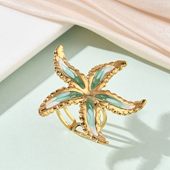 Зеленый 304 эмалированные открытые манжеты из нержавеющей стали для женщин, морская звезда, золотые, зелёные, 36x36 мм, размер США 6 (16.5 мм)