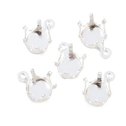 Посеребрённый Латунь пришить настройки зубца, настройки когтей для остроконечных страз, плоские круглые прелести, без кадмия и без свинца, 925 серебро покрытием, 8x5x4.5 мм, отверстие : 0.8 мм, Размер лотка: 4 мм