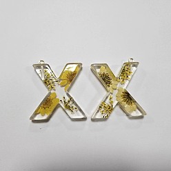 Letter X Подвески из прозрачной эпоксидной смолы, подвески-буквы с петлями, Письмо X, 42.5x39.5x7.5 мм, отверстие : 2 мм