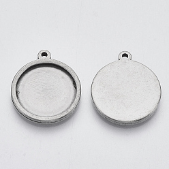 Stainless Steel Color 201 Stainless Steel Pendant Cabochon Settings, Flat Round, Stainless Steel Color, Tray: 18mm, 24.5x21x2mm, Hole: 1.8mm