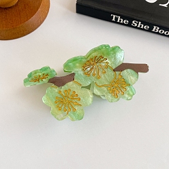 Светло-зеленый Заколки для волос в форме когтей из ацетата целлюлозы, цветка сливы, светло-зеленый, 80x40 мм