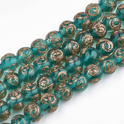 Темный Голубой Бусины ручной работы бусины золотого песка, круглые, темные голубые, 8~9x7~7.5 мм, отверстие : 1.5~2 мм