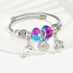 Dolphin Не тускнеет 201 европейский браслет из нержавеющей стали, браслет-оберег для женщин, дельфин, внутренний диаметр: 2-3/8~2-3/4 дюйм (6~7 см)