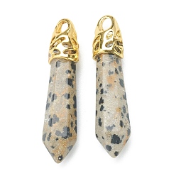 Далматинских Джаспер Пуля натуральная далматинская яшма остроконечные подвески, с фурнитурой сплавочной платины тон, 33~40x8~10 мм, отверстие : 3x2 мм