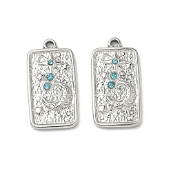 Нержавеющая Сталь Цвет 304 из нержавеющей стали горный хрусталь подвески, прямоугольник с подвеской в виде луны и солнца, цвет нержавеющей стали, 26x13x2.5 мм, отверстие : 1.6 мм