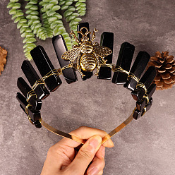 Обсидиан Ободки для волос из натурального обсидиана, резинки для волос в виде короны пчел, для женщин девушек, 350x150 мм