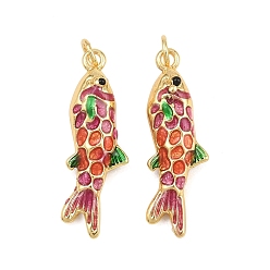 Colorful Brass Enamel Pendants, Fish Charms, Rack Plating, Long-Lasting Plated, Lead Free & Cadmium Free, Real 18K Gold Plated, Colorful, 27x9x6mm, Hole: 3.5mm
