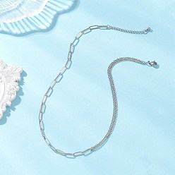 Нержавеющая Сталь Цвет Современный стиль 304 ожерелье из нержавеющей стали, состоящее из скрепки и витой цепочки, не тускнеет, цвет нержавеющей стали, 15.98 дюйм (40.6 см)