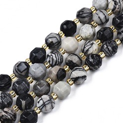Netstone Natural Netstone Beads Strands, with Seed Beads, Faceted Bicone Barrel Drum, 7~8x7~8mm, Hole: 1mm, about 35~38pcs/strand, 13.82 inch~14.84 inch(35.1~37.7cm)