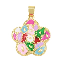 Colorful Brass Pendants, with Enamel, Flower Charms, Cadmium Free & Lead Free, Rack Plating, Long-Lasting Plated, Real 18K Gold Plated, Colorful, 27x24.5x2mm, Hole: 4x6mm