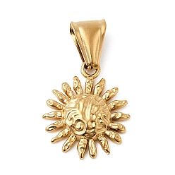 Real 20K Gold Plated Текстурированные 304 подвески из нержавеющей стали, солнечные чары, ионное покрытие (ip), реальный 20 k позолоченный, 20x17x3.5 мм, отверстие : 8x5 мм