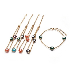 (52) Непрозрачная лаванда 304 Браслеты из нержавеющей стали, с эмалью, плоские круглые с сглаза, разноцветные, 7-7/8 дюйм ~ 8-1/2 дюйм (20~21.5 см), 2~2.5 мм