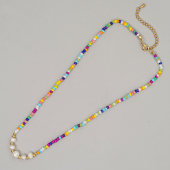 Разноцветный Богемное ожерелье ручной работы из смолы конфетных цветов и бусин, имитирующих картофельный жемчуг, с латунной цепочкой для женщин., золотые, красочный, 16.54 дюйм (42 см)