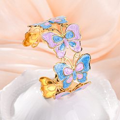 Лиловый 304 эмалированные браслеты-манжеты из нержавеющей стали для женщин, бабочка, сирень, 1-1/4 дюйм (3.25 см), внутренний диаметр: 2-3/8 дюйм (6 см)