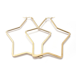 Golden 201 eckige Creolen aus Edelstahl, mit 304 Stahlstift Edelstahl, Stern, golden, 73x71x1 mm, Stift: 1 mm