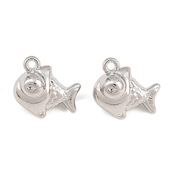 Platinum Alloy Charms, Fish Charms, Rack Plating, Cadmium Free & Lead Free, Platinum, 13.5x14x9.5mm, Hole: 1.4mm