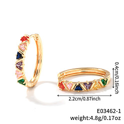 Разноцветный Треугольные серьги-кольца из латуни, с кубического циркония, золотые, красочный, 22x4 мм