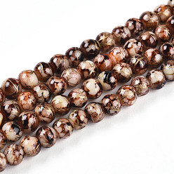 Кокосово-Коричневый Выпечки нарисованных стеклянных бусин прядей, волочильных стиле, круглые, кокосового коричневый, 4~4.5 мм, отверстие : 0.8 мм, около 201~209 шт / нитка, 31.10~32.28 дюйм (79~82 см)