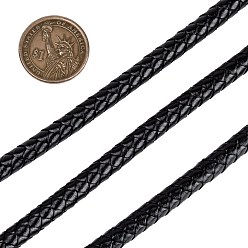 Black Braided Leather Cord, Leather Jewelry Cord, Jewelry DIY Making Material, Dyed, Round, Black, 8mm, about 5.46 yards(5m)/roll