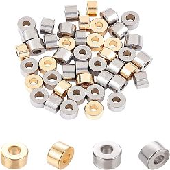 Oro & Acero Inoxidable Color 304 de acero inoxidable perlas espaciadoras, columna, acero color oro y acero, 6x3.5 mm, agujero: 2.2~2.5 mm, 2 colores, 30 piezas / color, 60 unidades / caja