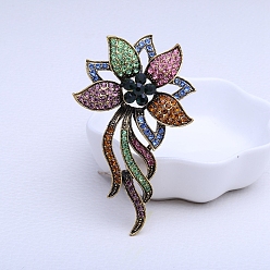 Citrine Alloy Rhinestone Brooch, Flower, Citrine, 68x41mm