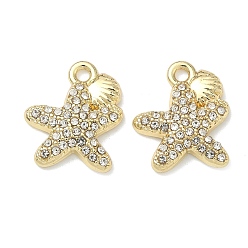 Морская звезда Сплава кристалла горный хрусталь подвески, подвески на тему океана, золотые, морская звезда, 17.5x14.5x3.5 мм, отверстие : 1.8 мм