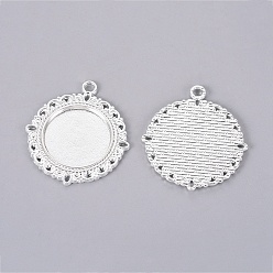 Серебро Сеттинги для кабошонов или кулона, сплав, тибетский стиль , плоско-круглые, без кадмия и без свинца, серебряные, лоток : 20 мм, 35.5x32x2 мм, Отверстие : 2.5 мм , около 230 шт / 1000 г