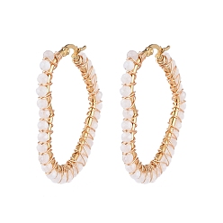 Rainbow Moonstone Серьги из 201 нержавеющей стали, серьги-кольца с бусинами, с бусинами из натурального радужного лунного камня, сердце, золотые, 46x43x4.5 мм, штифты : 1x0.6 мм