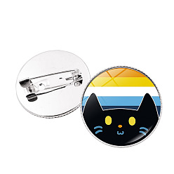 Темный Хаки Стеклянный кот с полосатой булавкой на лацкане, плоский круглый значок из платинового сплава для рюкзака, Темный хаки, 25 мм