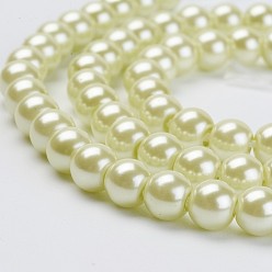 Pale Goldenrod Eco-Friendly Dyed Glass Pearl Beads Strands, Grade A, Round, Cotton Cord Threaded, Pale Goldenrod, 6mm, Hole: 1.2~1.5mm, about 70pcs/strand, 15.7 inch
