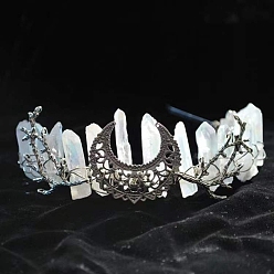 White Natural Quartz with Metal Hair Bands, Moon, White, 250x150x40mm