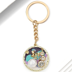 Индиго Брелки со стразами из сплава, Эмаль стиле, украшения для сумок и кошельков, плоско-круглые, индиговые, 9.5x3.5 см