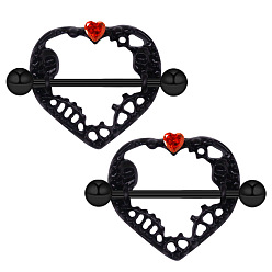 Сердце 316l хирургические штанги для сосков из нержавеющей стали с рубиновым стразом, чёрные, сердце, 25 мм