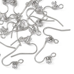 Platinum SHEGRACE Brass Pave Cubic Zirconia Earring Findings, Ear Wire, Platinum, 15x5mm, Hole: 2mm, Pin: 0.8mm
